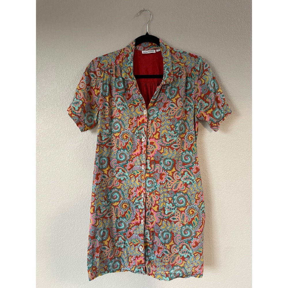 Roller Rabbit Rodez Red Multicolor Paisley Button Mini Shift Dress Small
